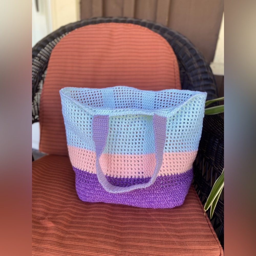 Hand crocheted market tote bag. New